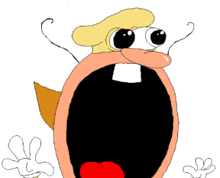 a cartoon character with a huge mouth and a red tongue