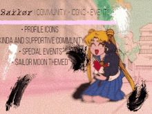 a picture of a girl with the words sailor community icons events