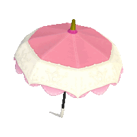 a pink and white umbrella with a green stem on top