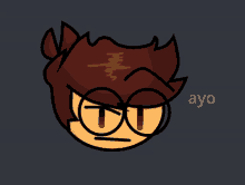 a cartoon drawing of a boy with glasses and the word ayo below it