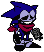 a cartoon drawing of a skeleton sonic with a scarf around his neck holding a microphone .