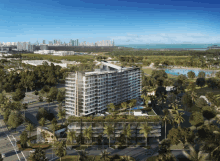 an artist 's impression of a tall building with a lush green roof