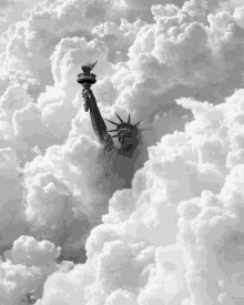 the statue of liberty is surrounded by white clouds