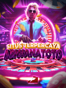 a man in a suit and tie is playing roulette with the words " situsterpercaya arwanatoto " above him