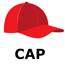 a red baseball cap with the word cap underneath it