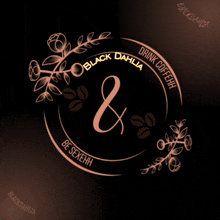 a logo for black dahlia drink coffeeh with flowers and coffee beans