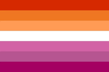 a lesbian flag with red , orange , purple and white stripes on a white background .