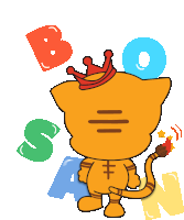 a cartoon cat with a crown on its head surrounded by letters b o and s