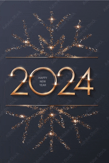 a happy new year 2024 greeting card with a snowflake in the background