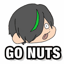 a cartoon of a boy with a green stripe in his hair and the words go nuts