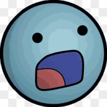 a cartoon smiley face with a surprised look on its face and a purple mouth .