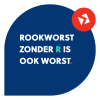 a blue circle with the words " rookworst zonder r is ook worst " on it