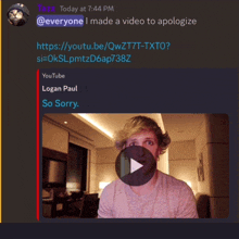 a screenshot of logan paul 's apology video on youtube