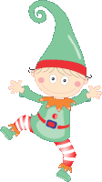 a cartoon illustration of a boy dressed as an elf with striped pants