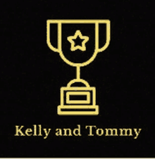 a gold trophy with a star on it and the name kelly and tommy .