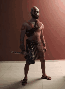 a man in a god of war costume is holding an axe