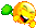 a pixel art illustration of a smiley face with a green balloon coming out of its mouth .