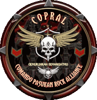 copral comando pasuruan rock alliance logo with a skull and guitars