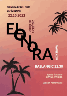 a poster for elenora beach club shows palm trees and the date 22.10.2022