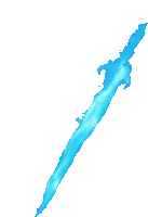 a blue sword with smoke coming out of it and a white background