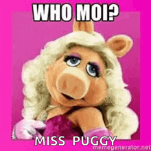 miss piggy from the muppet show is wearing a pink dress .