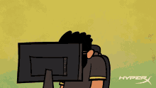 a cartoon of a man giving a thumbs up in front of a computer monitor that says hyper on the bottom