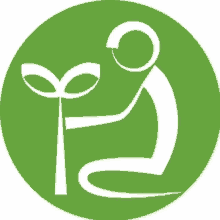 a green circle with a silhouette of a person and a plant