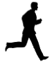 a black silhouette of a man in a suit running .