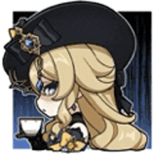 a cartoon illustration of a girl wearing a hat and holding a cup of coffee .