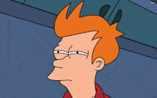 a cartoon character with red hair is making a silly face