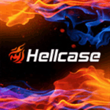 a logo for hellcase with flames on the background