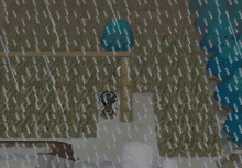 a cartoon character is standing in the rain