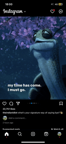 a screenshot of the instagram app with a cartoon character on it