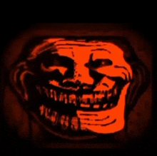 a drawing of a troll face with a glowing orange mouth