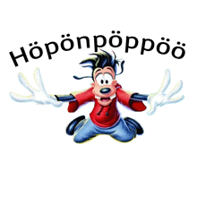 a cartoon character with a red shirt and white gloves is jumping in the air