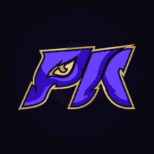 a purple and gold logo that says pk on a black background