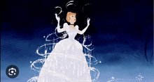 a cartoon of cinderella in a white dress and gloves