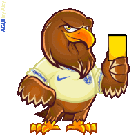 a cartoon of an eagle holding a yellow card by aqui