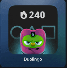 a screenshot of a game called duolingo with the number 240 on it