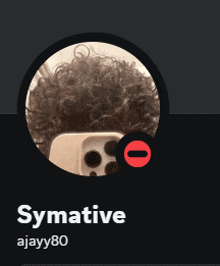 a picture of a person 's face with the name symative on it