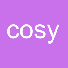 the word cosy is written in white on a purple background