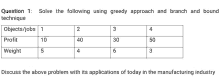 question 1 : solve the following using greedy approach and branch and branch technique .