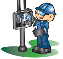 a cartoon illustration of an electrician working on a meter box