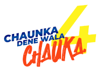 a logo for chaunka dene wala chauka with a yellow lightning bolt in the background