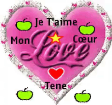 a pink heart says je t'aime mon love