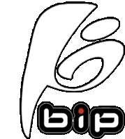 a black and white logo that says bip in red