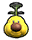 a pixel art drawing of a yellow avocado with a brown nose and a green stem .