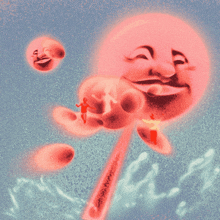 a painting of a smiley face with a man on a stick