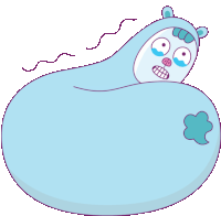 a cartoon drawing of a blue blob with a face