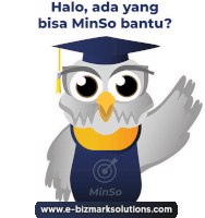 a cartoon owl wearing a graduation cap and gown with the words halo ada yang bisa minso bantu below it